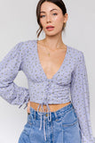 Puff Sleeve Lace-Up V-Neck Top