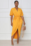 Yellow Deep V Maxi Dress