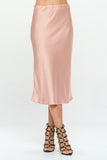 Made in USA Solid Stretch Satin Midi Skirt