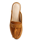 Tassle Detail Genuine Leather Mules