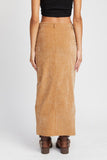 Corduroy Mid Skirt With Front slit