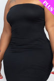 Plus Size Solid Strapless Tube Bodycon Midi Dress