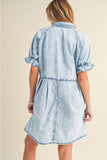 Ruffled Short Sleeve Buttoned Denim Dress