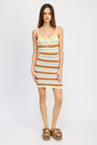 STRIPED BODYCON DRESS WTIH FRONT TIE