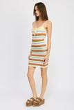 STRIPED BODYCON DRESS WTIH FRONT TIE