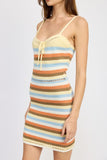 STRIPED BODYCON DRESS WTIH FRONT TIE