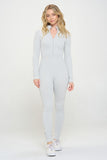 Ribbed Knit Jumpsuit Long Sleeve Zip-up