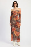 Leopard Print Mesh Maxi Skirt