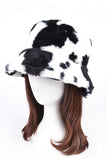 Cow Print Faux Fur Bucket Hat